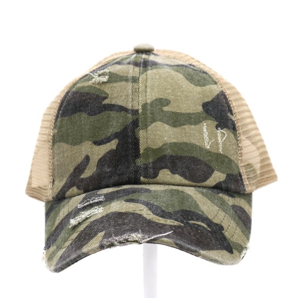 C.C. Olive Camouflage Criss-Cross High Ponytail Ball Cap